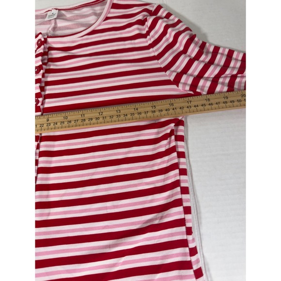 Womens Pajama Romper Long Sleeve Striped Red Pink Button Up Sleepwear Size M - Picture 4 of 7